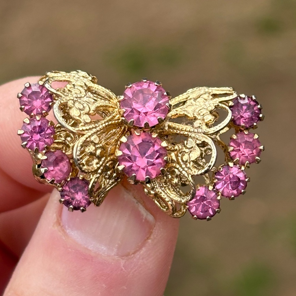 Darling Vintage Pink Rhinestone Butterfly Pin!